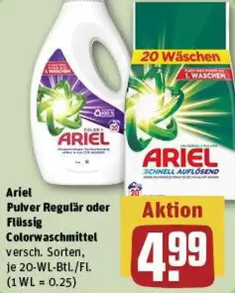 REWE Ariel Pulver Regulär oder Flüssig Colorwaschmittel Angebot