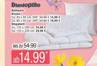 Marktkauf Dunlopillo bettware kissen oder steppbett Angebot