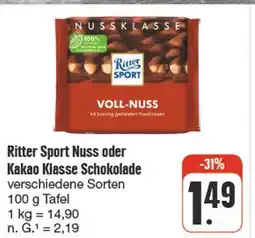 nah & gut Ritter sport nuss oder kakao klasse schokolade Angebot