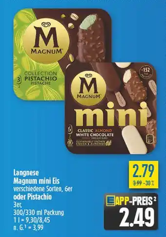 diska Langnese magnum mini eis oder pistachio Angebot