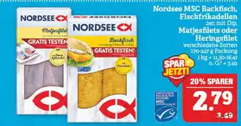 Marktkauf Nordsee msc backfisch, fischfrikadellen 2er, mit dip, matjesfilets oder heringsfilet Angebot