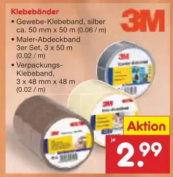 Netto Marken-Discount 3m gewebe-klebeband oder maler-abdeckband oder verpackungs-klebeband Angebot