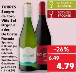 Kaufland TORRES Sangre de Toro, Viña Sol Organic oder De Casta Rosado Angebot