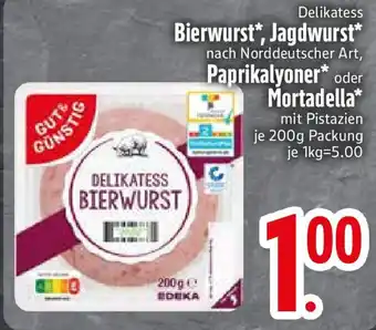 Edeka Delikatess Bierwurst, Jagdwurst Paprikalyoner oder Mortadella Angebot