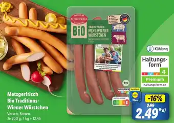 Lidl Metzgerfrisch Bio Traditions- Wiener Würstchen Angebot