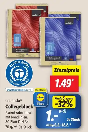 Lidl crelando Collegeblock Angebot