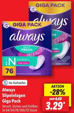 Lidl Always Slipeinlagen Giga Pack Angebot