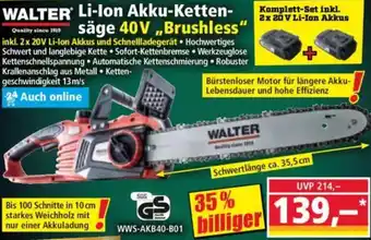 Norma WALTER Li-Ion Akku-Kettensäge 40V ,,Brushless" Angebot