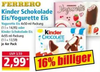 Norma FERRERO Kinder Schokolade Eis/Yogurette Eis Angebot