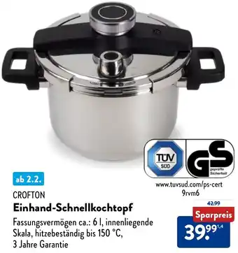 Aldi Nord CROFTON Einhand-Schnellkochtopf Angebot