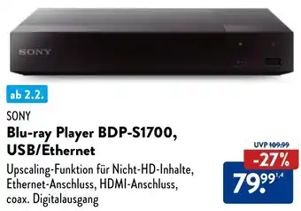 Aldi Nord SONY Blu-ray Player BDP-S1700, USB/Ethernet Angebot