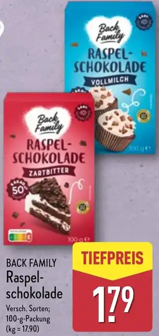 Aldi Nord BACK FAMILY Raspelschokolade Angebot