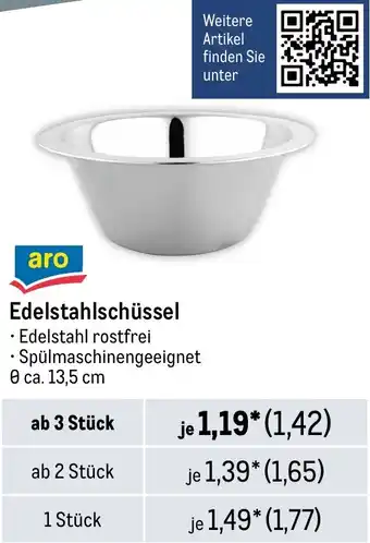 METRO aro Edelstahlschüssel Angebot