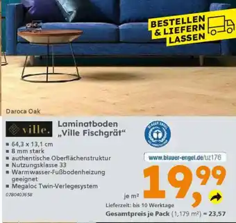 Globus Baumarkt ville. Laminatboden „Ville Fischgrät“ Angebot