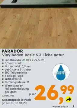 Globus Baumarkt PARADOR Vinylboden Basic 5.3 Eiche natur Angebot