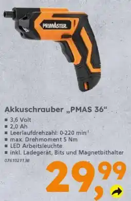 Globus Baumarkt PRIMASTER Akkuschrauber „,PMAS 36" Angebot