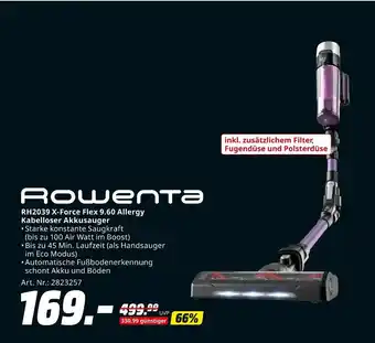 MediaMarkt Rowenta rh2039 x-force flex 9.60 allergy kabelloser akkusauger Angebot