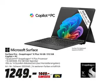 MediaMarkt Microsoft surface surface pro – snapdragon x plus 16 gb / 512 gb Angebot