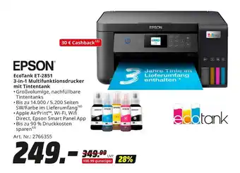 MediaMarkt Epson ecotank et-2851 3-in-1 multifunktionsdrucker mit tintentank Angebot