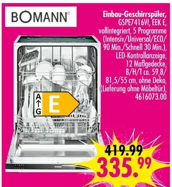 Möbel Boss Bomann einbau-geschirrspüler gspe7416vi Angebot