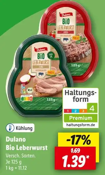 Lidl Dulano bio leberwurst Angebot