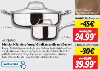 Lidl MASTERPRO Edelstahl-Servierpfanne/-Stielkasserolle mit Deckel Angebot