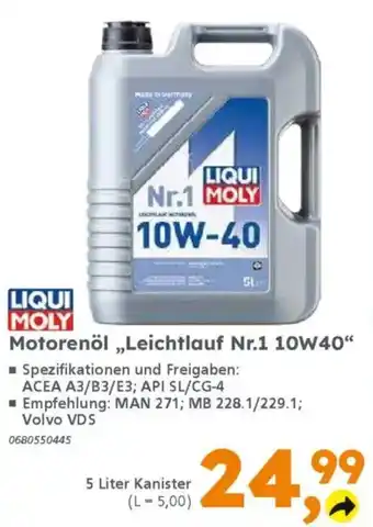 Globus Baumarkt LIQUI MOLY Motorenöl,,Leichtlauf Nr.1 10W40" Angebot