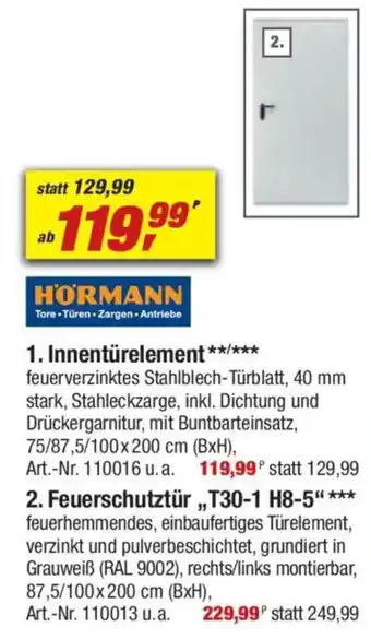 toom Baumarkt HORMANN 2. Feuerschutztür,,T30-1 H8-5" Angebot