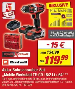 toom Baumarkt Einhell Akku-Bohrschrauber-Set ,,Mobile Werkstatt TE-CD 18/2 Li +64" Angebot