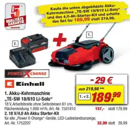 toom Baumarkt Einhell 1. Akku-Kehrmaschine ,,TE-SW 18/610 Li-Solo" Angebot