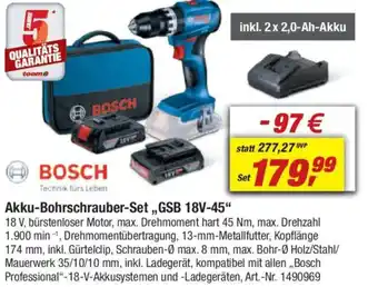 toom Baumarkt BOSCH Akku-Bohrschrauber-Set,,GSB 18V-45" Angebot