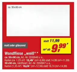 toom Baumarkt Wandfliese ,,weiẞ"* Angebot