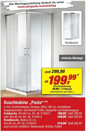 toom Baumarkt Duschkabine,,Paola" ** Angebot