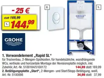 toom Baumarkt GROHE 1. Vorwandelement,,Rapid SL" Angebot