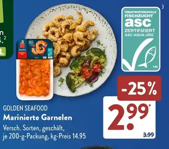 Aldi Süd GOLDEN SEAFOOD Marinierte Garnelen Angebot