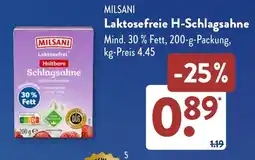 Aldi Süd MILSANI Laktosefreie H-Schlagsahne Angebot