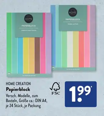 Aldi Süd HOME CREATION Papierblock Angebot