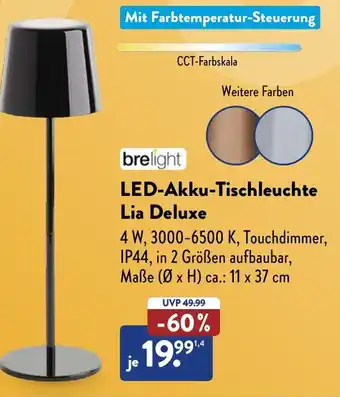 Aldi Süd brelight LED-Akku-Tischleuchte Lia Deluxe Angebot