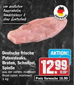 Hit Deutsche frische Putensteaks, Braten, Schnitzel, Spieße Angebot