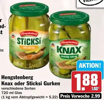 Hit Hengstenberg Knax oder Sticksi Gurken Angebot