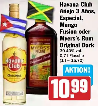 Hit Havana Club Añejo 3 Años, Especial, Mango Fusion oder Myers's Rum Original Dark Angebot