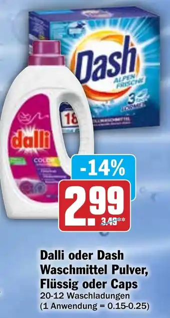 Hit Dalli oder Dash Waschmittel Pulver, Flüssig oder Caps Angebot