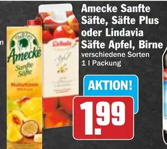 Hit Amecke Sanfte Säfte, Säfte Plus oder Lindavia Säfte Apfel, Birne Angebot