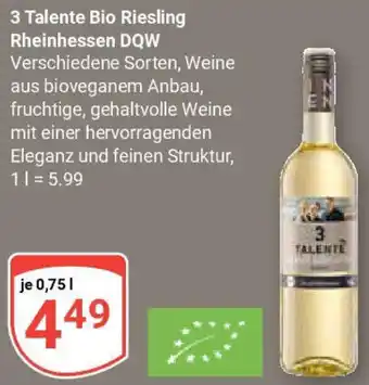 Globus 3 Talente Bio Riesling Rheinhessen DQW Angebot