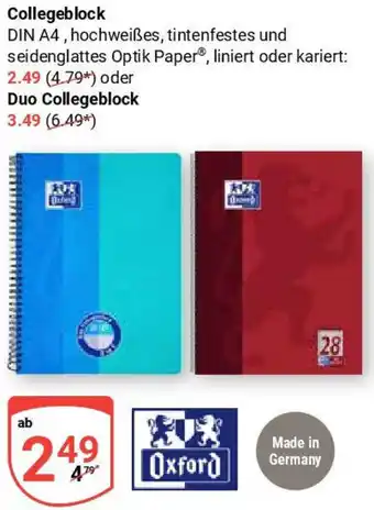 Globus Oxford Collegeblock oder Duo Collegeblock Angebot