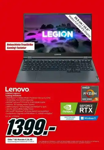 MediaMarkt Lenovo Legion 5 Gaming Notebook Angebot