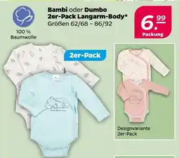 NETTO Bambi oder Dumbo 2er-Pack Langarm-Body Angebot