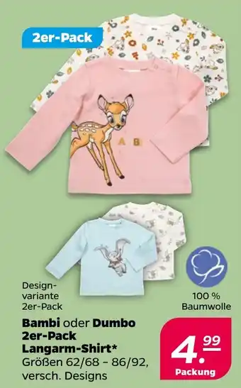 NETTO Bambi oder Dumbo Langarm-Shirt Angebot