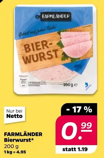 NETTO FARMLÄNDER Bierwurst Angebot