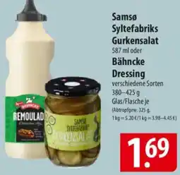 Famila Nord Ost Samsø Syltefabriks Gurkensalat oder Bähncke Dressing Angebot